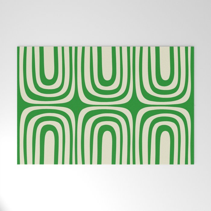 Midcentury Modern Confaab Abstract Pattern Green Cream Welcome Mat Gallery Image 1