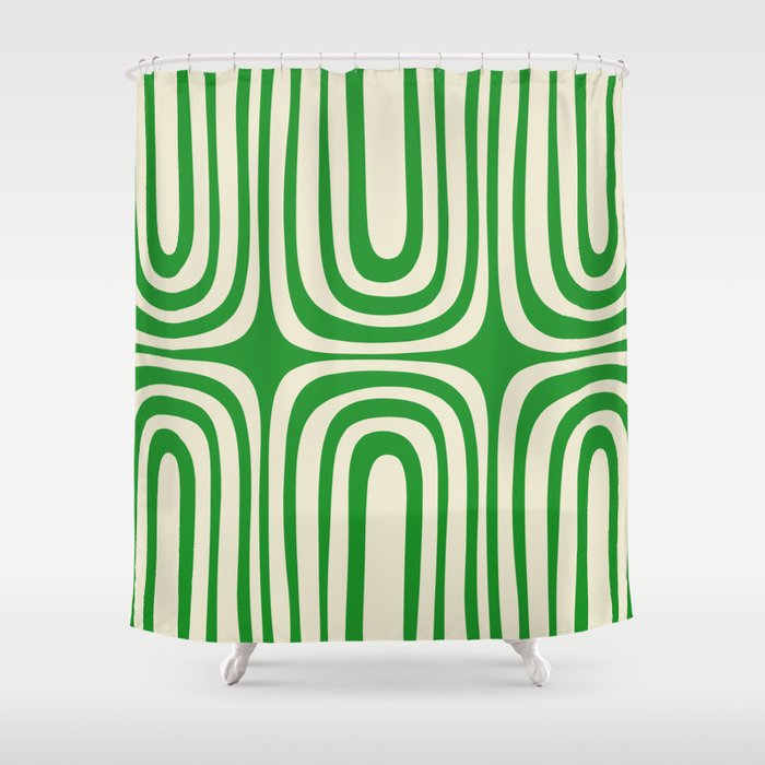 Midcentury Modern Confaab Abstract Pattern Green Cream Shower Curtain Gallery Image 1