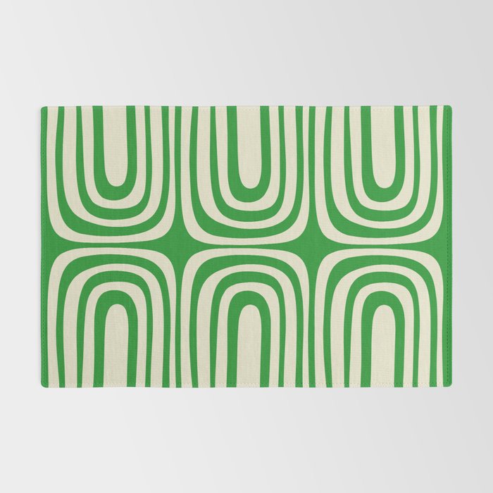 Midcentury Modern Confaab Abstract Pattern Green Cream Rug Gallery Image 2