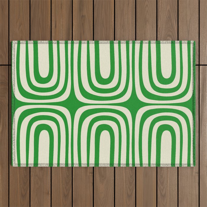 Midcentury Modern Confaab Abstract Pattern Green Cream Outdoor Rug Gallery Image 1