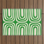 Midcentury Modern Confaab Abstract Pattern Green Cream Outdoor Rug Gallery Image 1