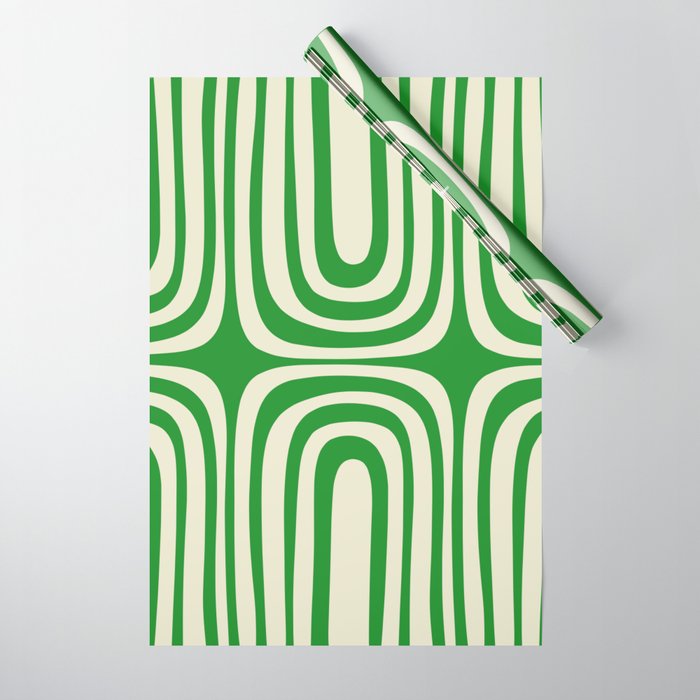 Midcentury Modern Confaab Abstract Pattern Green Cream Wrapping Paper Gallery Image 1