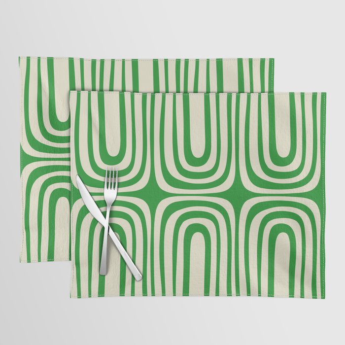 Midcentury Modern Confaab Abstract Pattern Green Cream Placemat Gallery Image 1