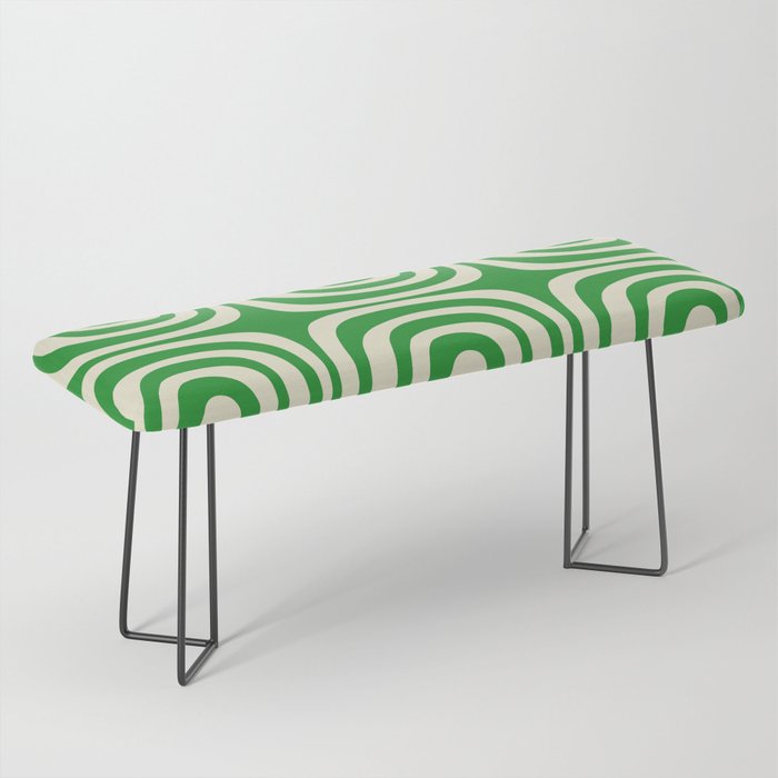 Midcentury Modern Confaab Abstract Pattern Green Cream Bench Gallery Image 1