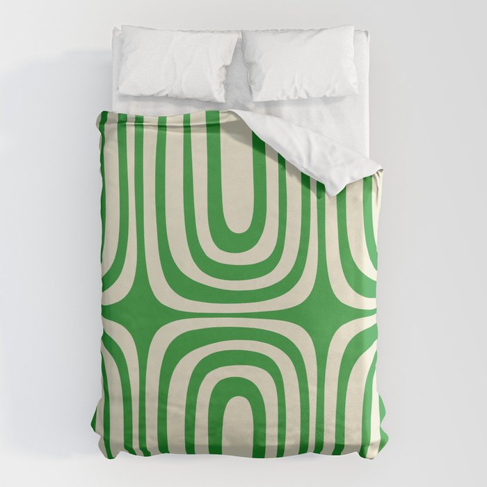 Midcentury Modern Confaab Abstract Pattern Green Cream Duvet Cover Gallery Image 6