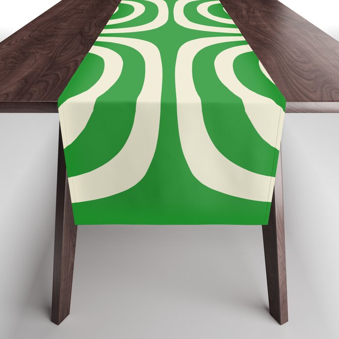 Midcentury Modern Confaab Abstract Pattern Green Cream Table Runner Gallery Image 1