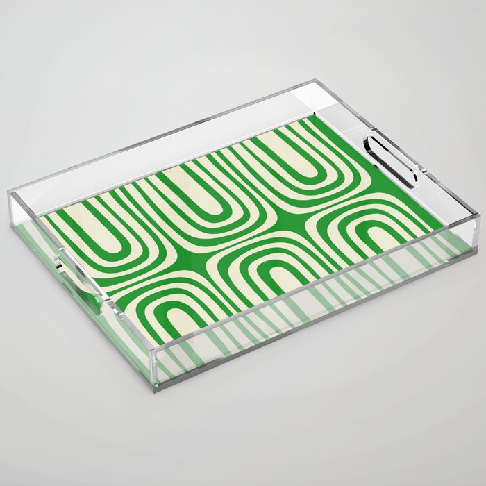 Midcentury Modern Confaab Abstract Pattern Green Cream Acrylic Tray Gallery Image 1