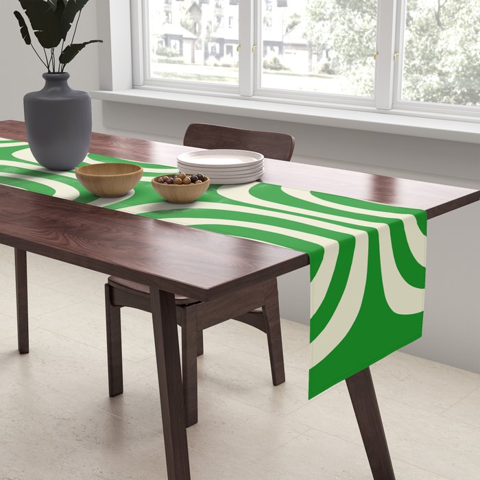 Midcentury Modern Confaab Abstract Pattern Green Cream Table Runner Gallery Image 2