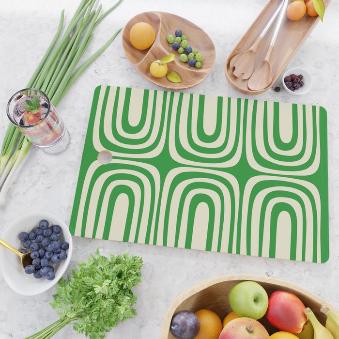 Midcentury Modern Confaab Abstract Pattern Green Cream Cutting Board Gallery Image 2