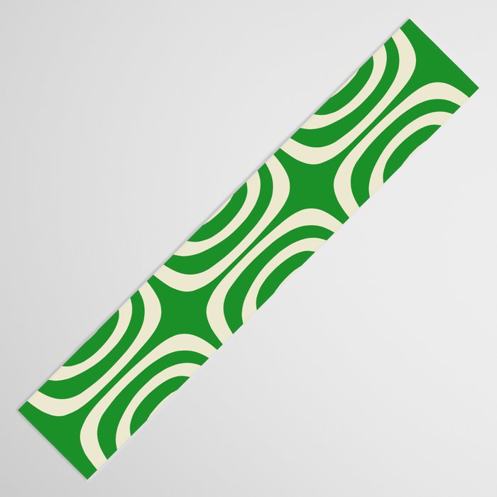 Midcentury Modern Confaab Abstract Pattern Green Cream Table Runner Gallery Image 3