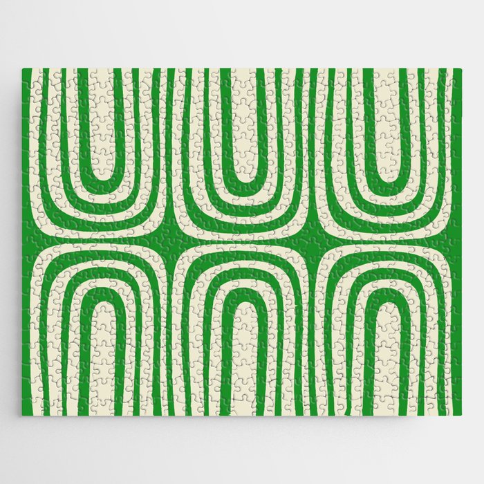 Midcentury Modern Confaab Abstract Pattern Green Cream Jigsaw Puzzle Gallery Image 1