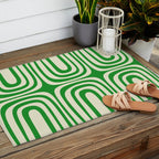 Midcentury Modern Confaab Abstract Pattern Green Cream Outdoor Rug Gallery Image 2