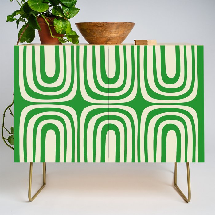 Midcentury Modern Confaab Abstract Pattern Green Cream Credenza Gallery Image 1