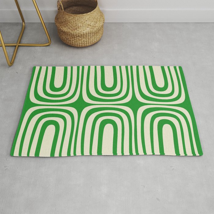 Midcentury Modern Confaab Abstract Pattern Green Cream Rug Gallery Image 1