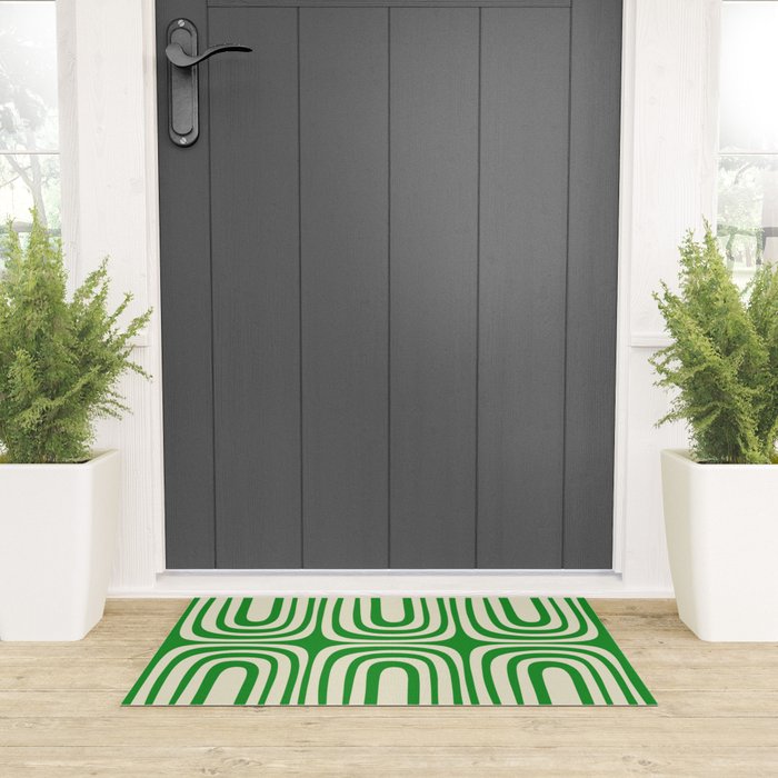 Midcentury Modern Confaab Abstract Pattern Green Cream Welcome Mat Gallery Image 3