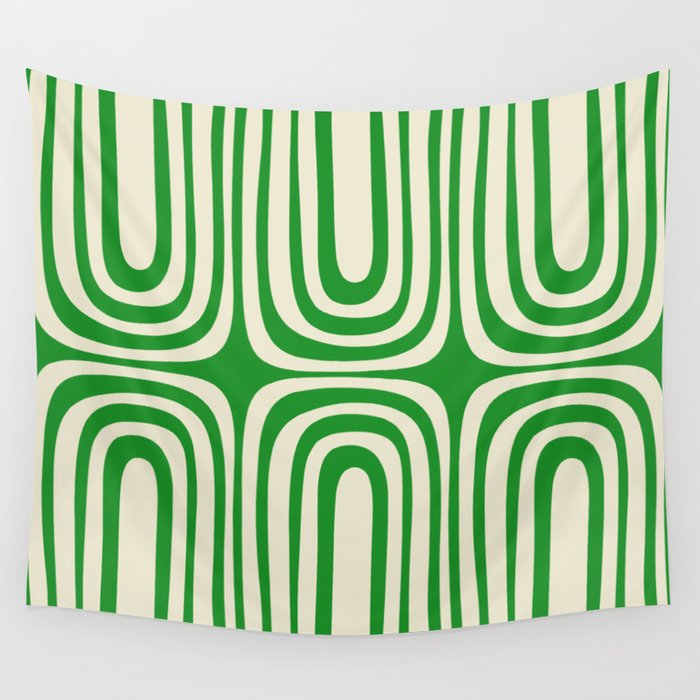 Midcentury Modern Confaab Abstract Pattern Green Cream Wall Tapestry Gallery Image 1
