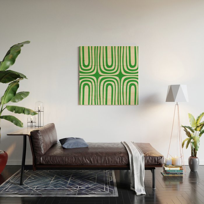 Midcentury Modern Confaab Abstract Pattern Green Cream Wood Wall Art Gallery Image 2
