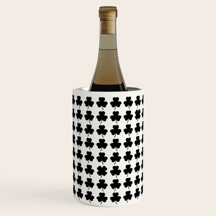 Clovers I Black and White Botanical Pattern Wine Chiller Gallery Image 2