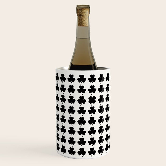 Clovers I Black and White Botanical Pattern Wine Chiller Gallery Image 3
