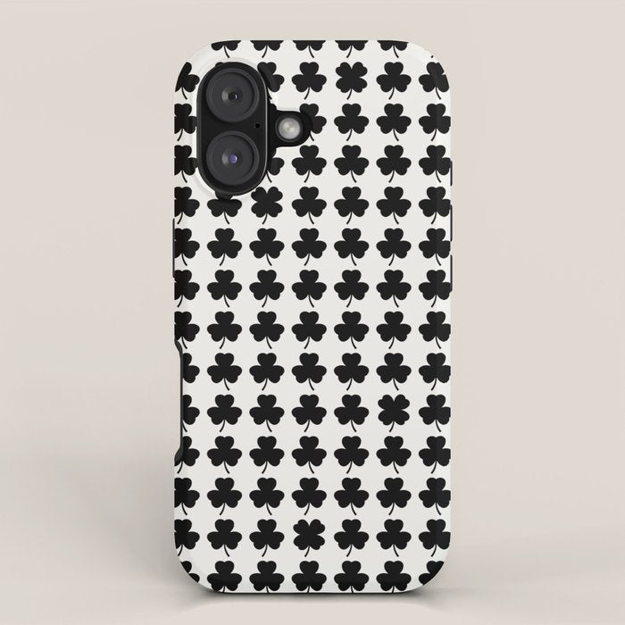 Clovers I Black and White Botanical Pattern iPhone Case Gallery Image 1