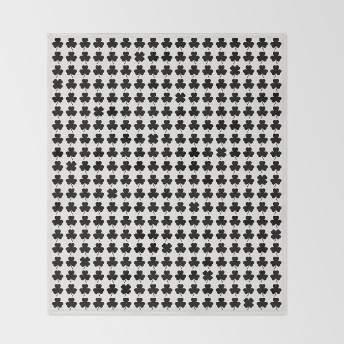 Clovers I Black and White Botanical Pattern Throw Blanket Gallery Image 2