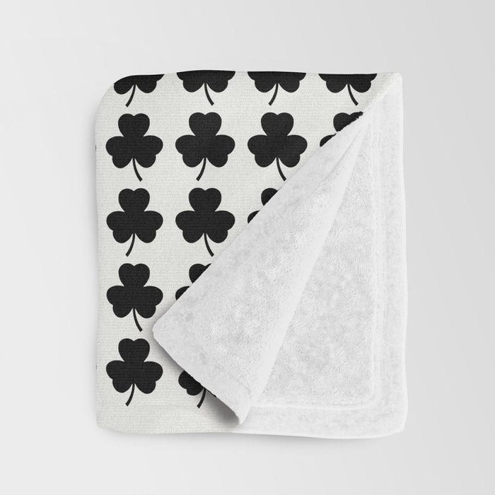 Clovers I Black and White Botanical Pattern Throw Blanket Gallery Image 3