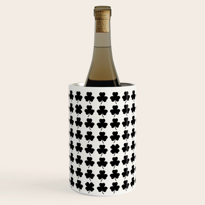 Clovers I Black and White Botanical Pattern Wine Chiller Gallery Image 1