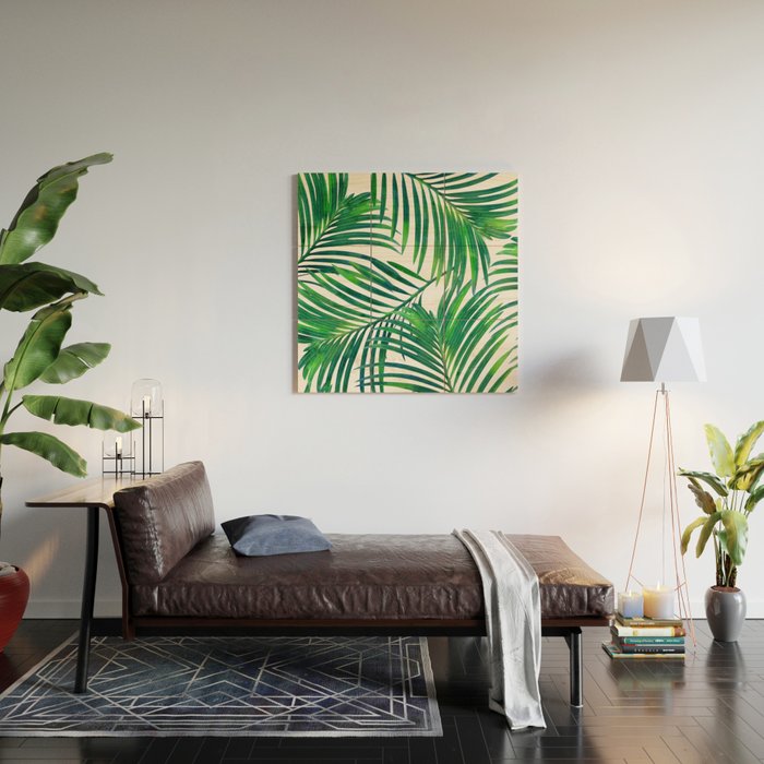 Palm Paradise, Tropical Leaves, Beachy Watercolor Painting, Minimal Nature Botanical Illustration Wood Wall Art Gallery Image 2