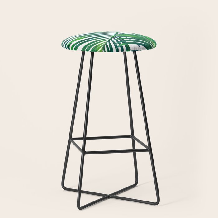 Palm Paradise, Tropical Leaves, Beachy Watercolor Painting, Minimal Nature Botanical Illustration Stool Gallery Image 1