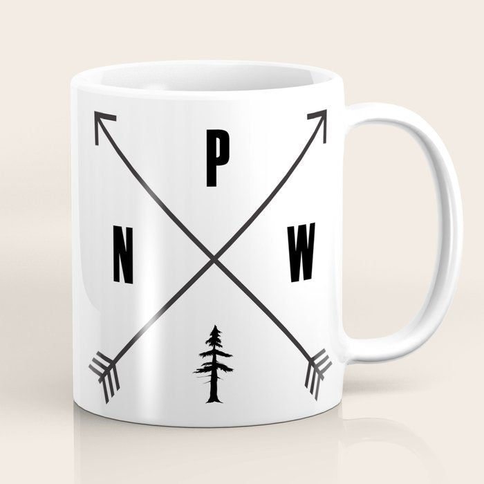 PNW Pacific Northwest Compass - Black on White Minimal Coffee Mug Gallery Image 1