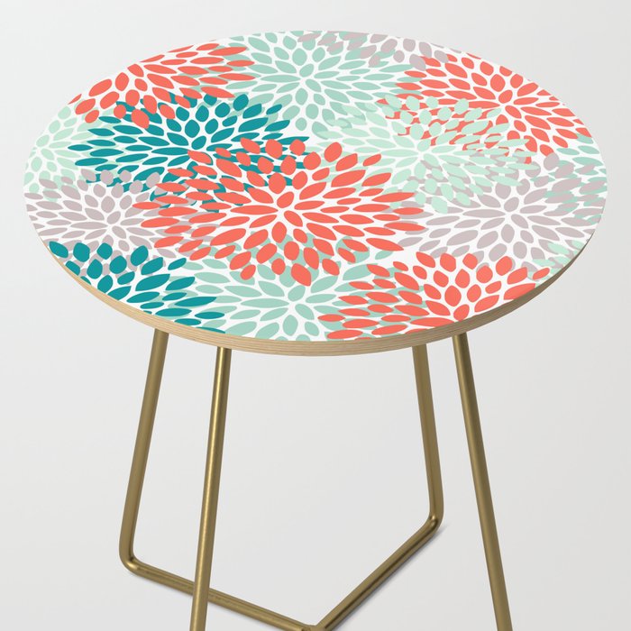 Floral Pattern, Orange, Teal, Mint Green, Flower Print Side Table Gallery Image 2