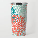 Floral Pattern, Orange, Teal, Mint Green, Flower Print Travel Mug Gallery Image 1