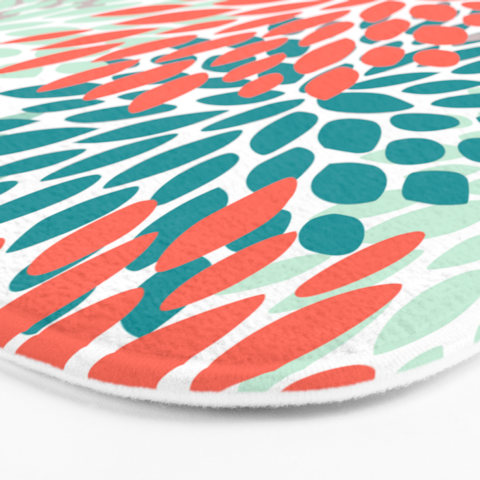 Floral Pattern, Orange, Teal, Mint Green, Flower Print Bath Mat Gallery Image 3