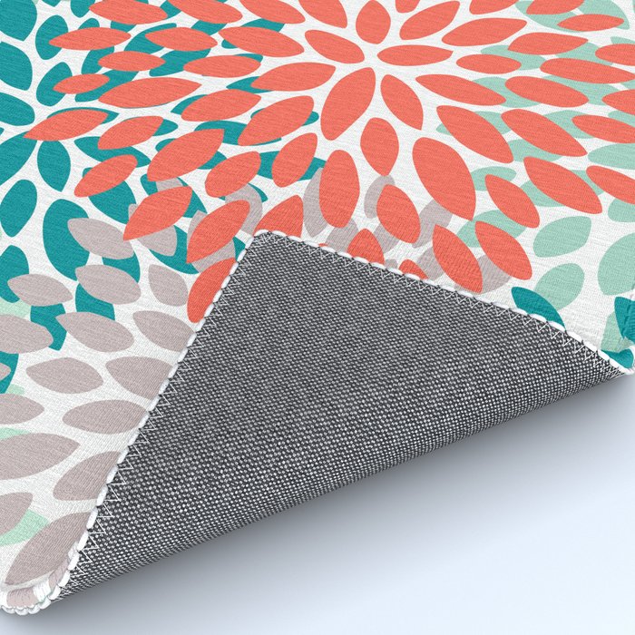 Floral Pattern, Orange, Teal, Mint Green, Flower Print Rug Gallery Image 4