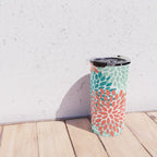 Floral Pattern, Orange, Teal, Mint Green, Flower Print Travel Mug Gallery Image 4