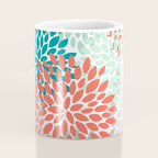 Floral Pattern, Orange, Teal, Mint Green, Flower Print Coffee Mug Gallery Image 4