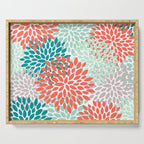 Floral Pattern, Orange, Teal, Mint Green, Flower Print Serving Tray Gallery Image 1