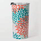 Floral Pattern, Orange, Teal, Mint Green, Flower Print Travel Mug Gallery Image 3