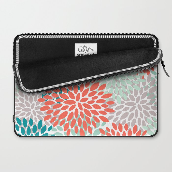 Floral Pattern, Orange, Teal, Mint Green, Flower Print Laptop Sleeve Gallery Image 2
