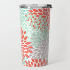 Floral Pattern, Orange, Teal, Mint Green, Flower Print Travel Mug Gallery Image 2