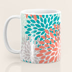 Floral Pattern, Orange, Teal, Mint Green, Flower Print Coffee Mug Gallery Image 3