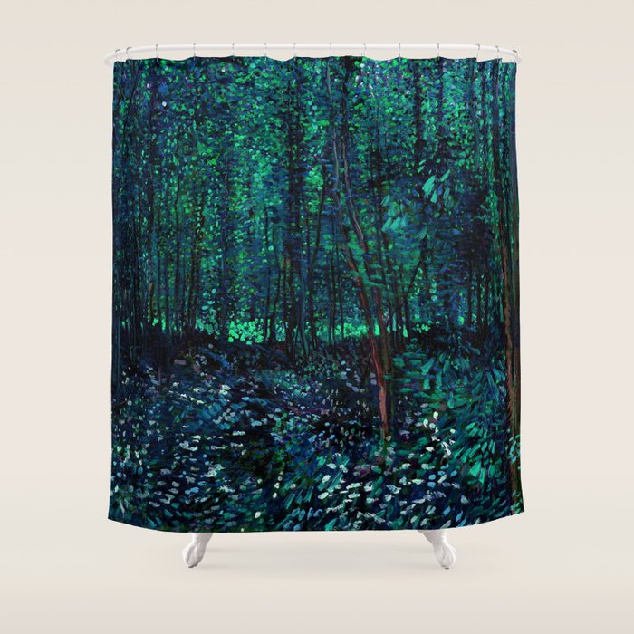Vincent Van Gogh Trees & Underwood Teal Green Shower Curtain Gallery Image 1