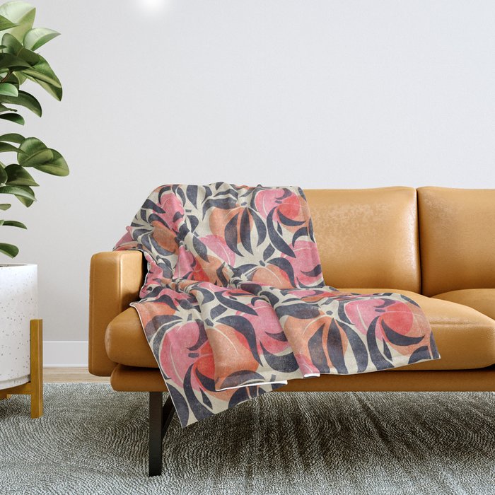 Peaches - pink & midnight  Throw Blanket Gallery Image 1