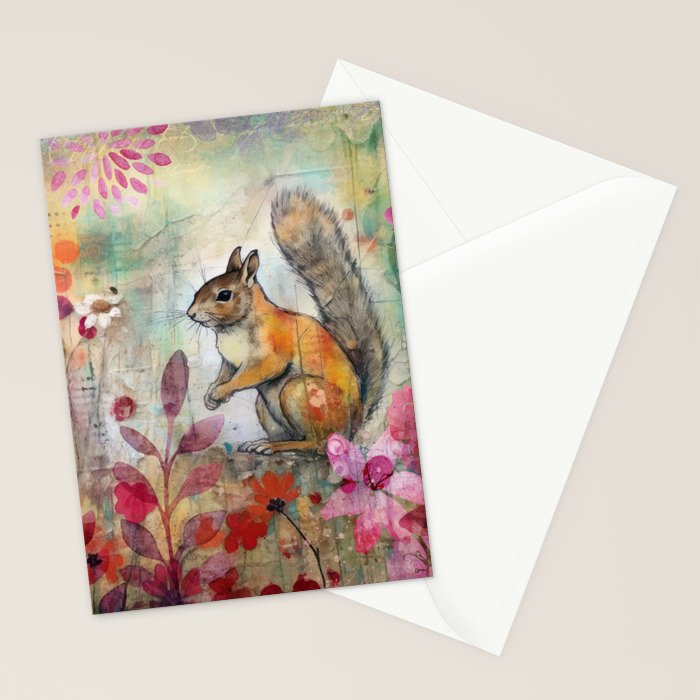 Colorful Squirrel Garden Indian Summer Flora And Wildlife Stationery Card Gallery Image 2
