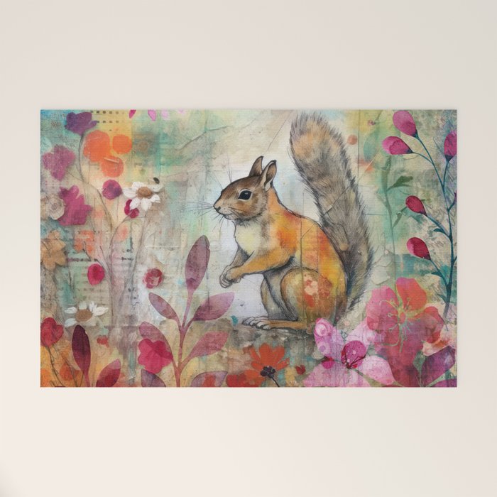 Colorful Squirrel Garden Indian Summer Flora And Wildlife Welcome Mat Gallery Image 1