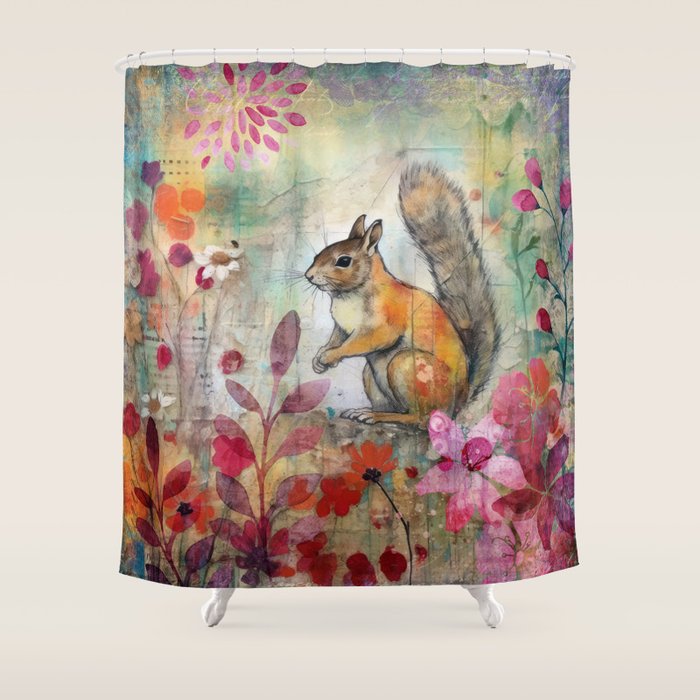 Colorful Squirrel Garden Indian Summer Flora And Wildlife Shower Curtain Gallery Image 1