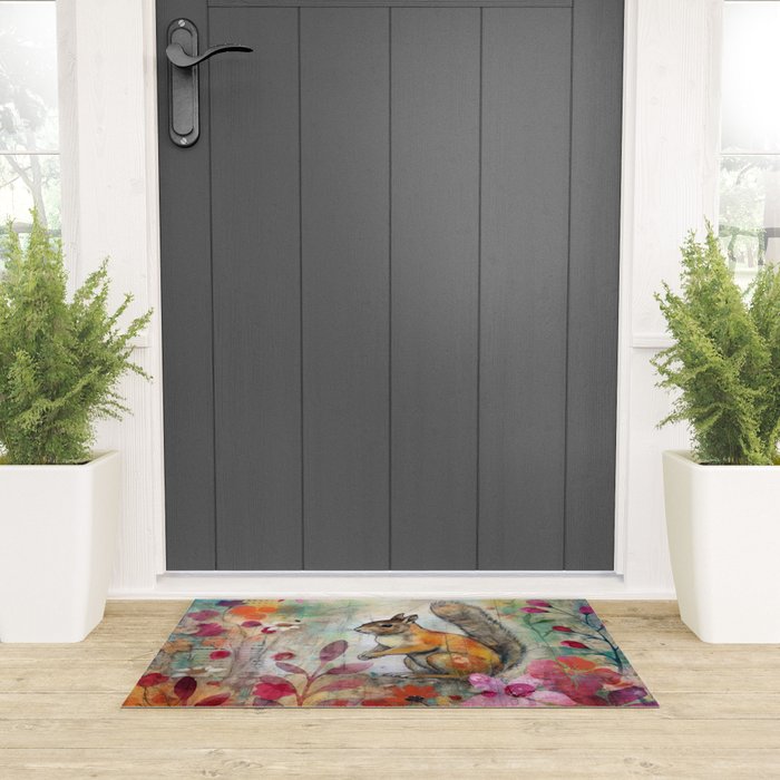 Colorful Squirrel Garden Indian Summer Flora And Wildlife Welcome Mat Gallery Image 3