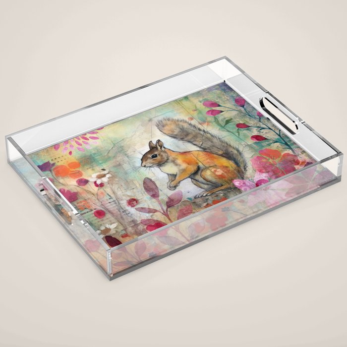 Colorful Squirrel Garden Indian Summer Flora And Wildlife Acrylic Tray Gallery Image 1