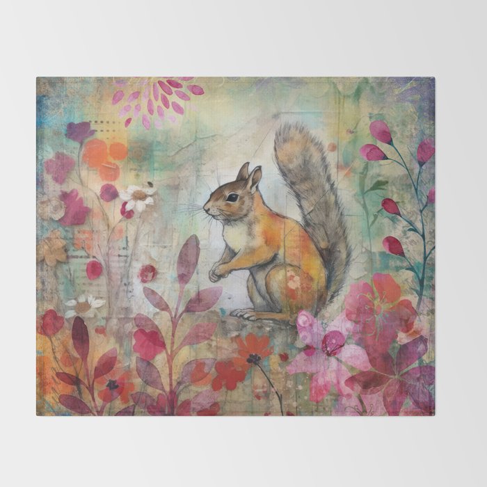 Colorful Squirrel Garden Indian Summer Flora And Wildlife Throw Blanket Gallery Image 2