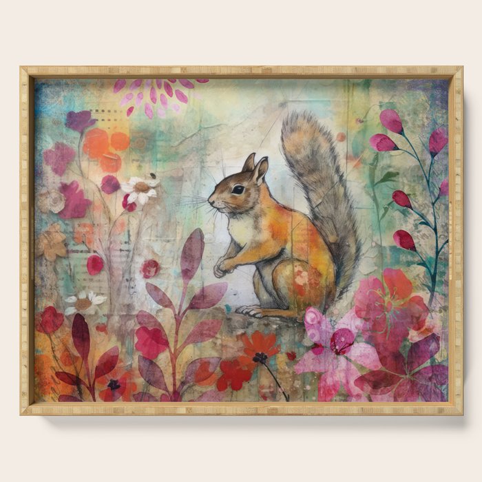 Colorful Squirrel Garden Indian Summer Flora And Wildlife Serving Tray Gallery Image 1